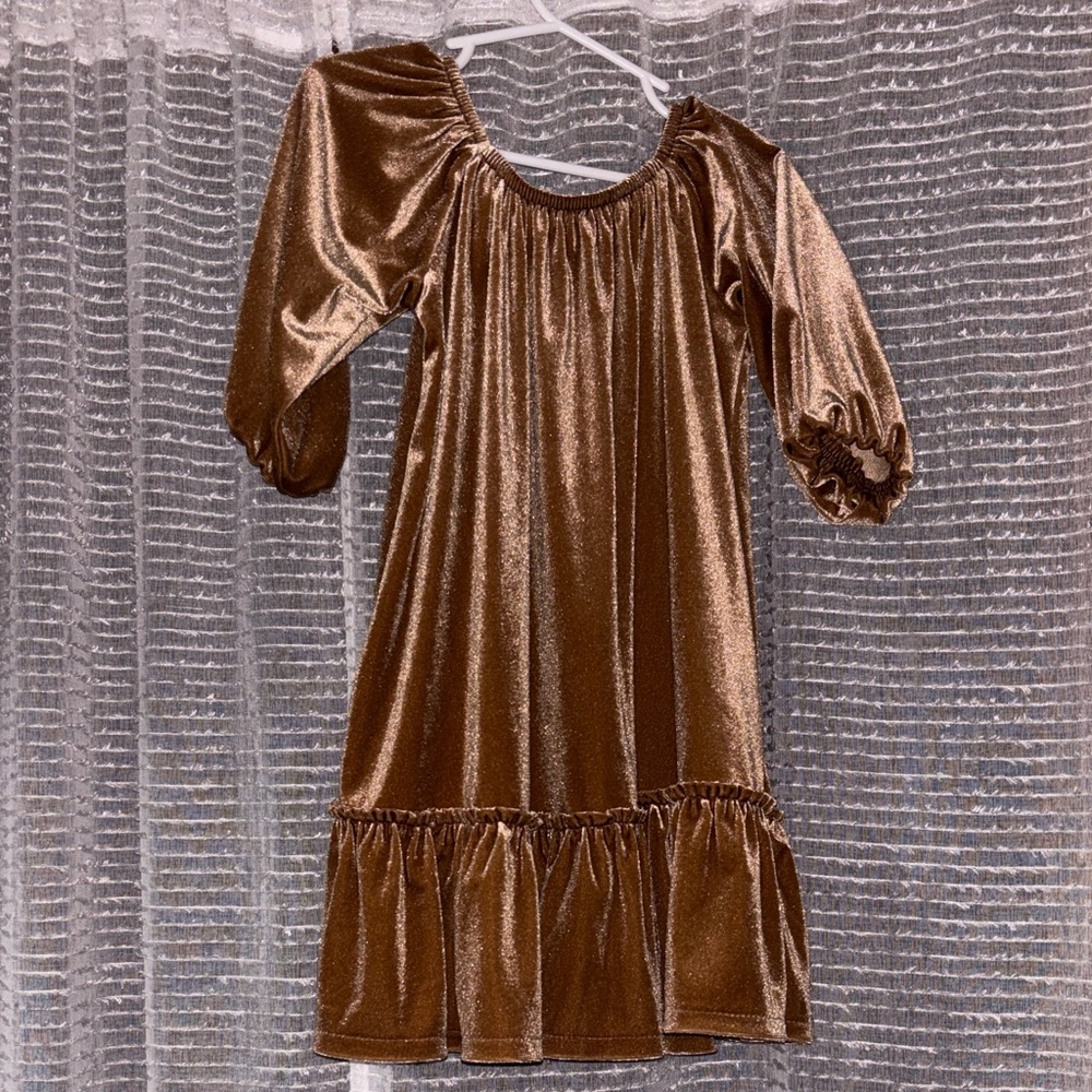Brown Velvet Dress with Puff Sleeves